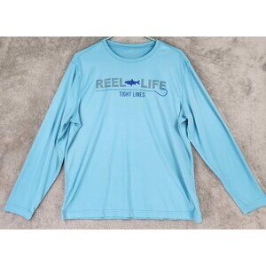 Reel Life Tight Line Shirt Mens Medium Blue Outdoor Fishing Long Sleeve Pullover